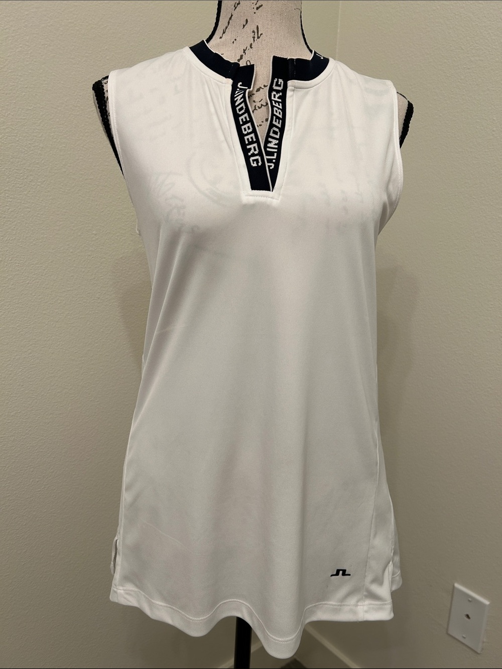 J.Lindeberg Leya White Golf Tank with Navy Logo Trim